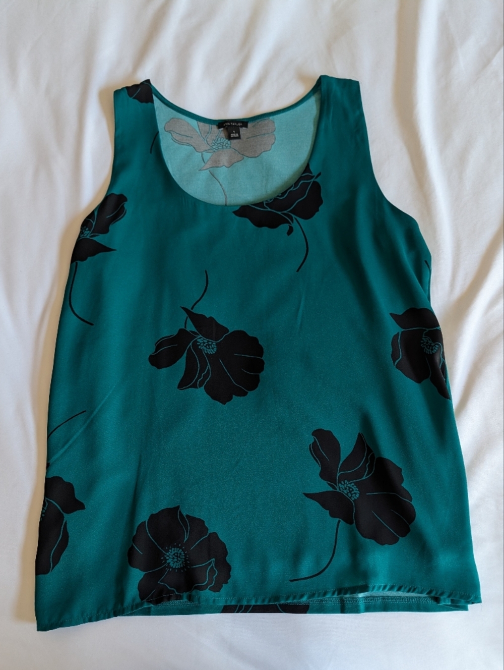 Ann Taylor Teal Floral Scoop Neck Camisole